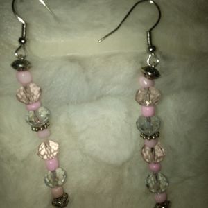 Handmade long earrings with crystal and silver designed beads.